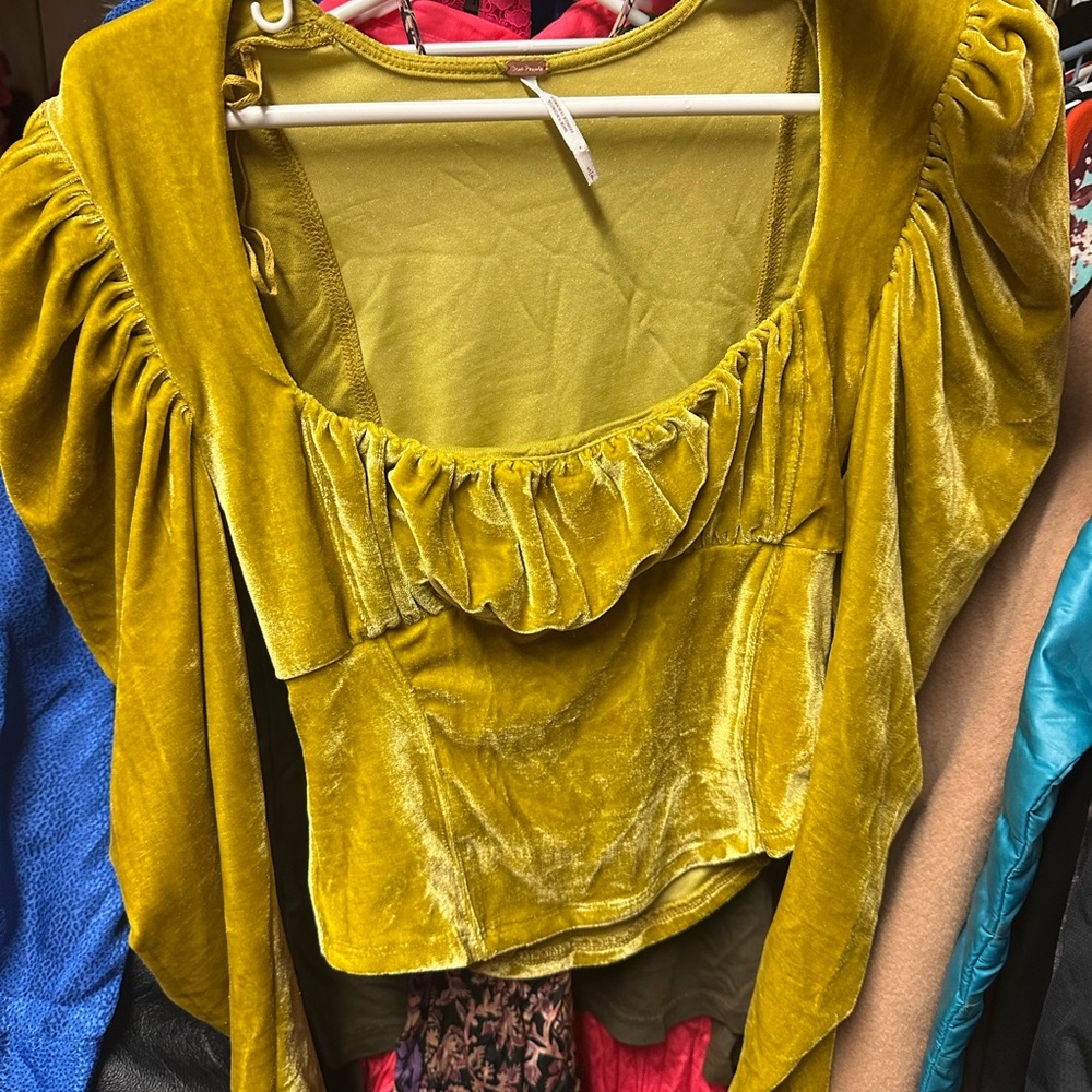 Velvet Ruffle Women Top‎ - Mustard